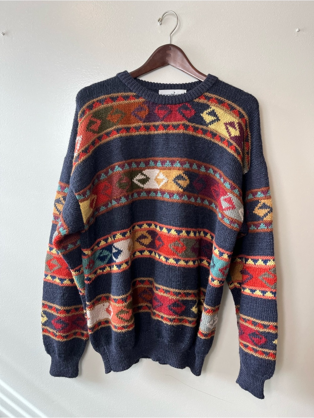 Peruvian Connection Handmade 100% Alpaca Chunky Sweater XL Art Folklore Aztec